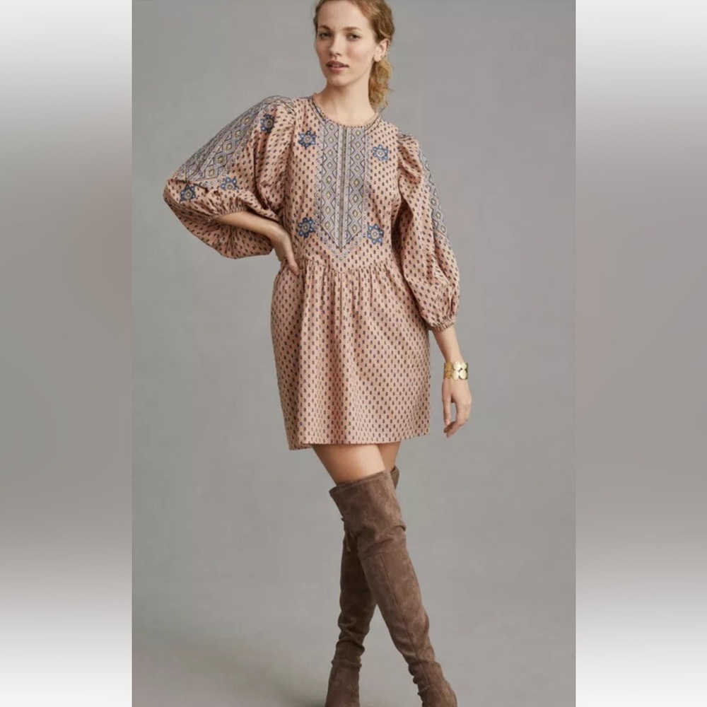 Anthropologie Embroidered Tunic Mini Dress. Size XS perfect - Picture 1 of 16